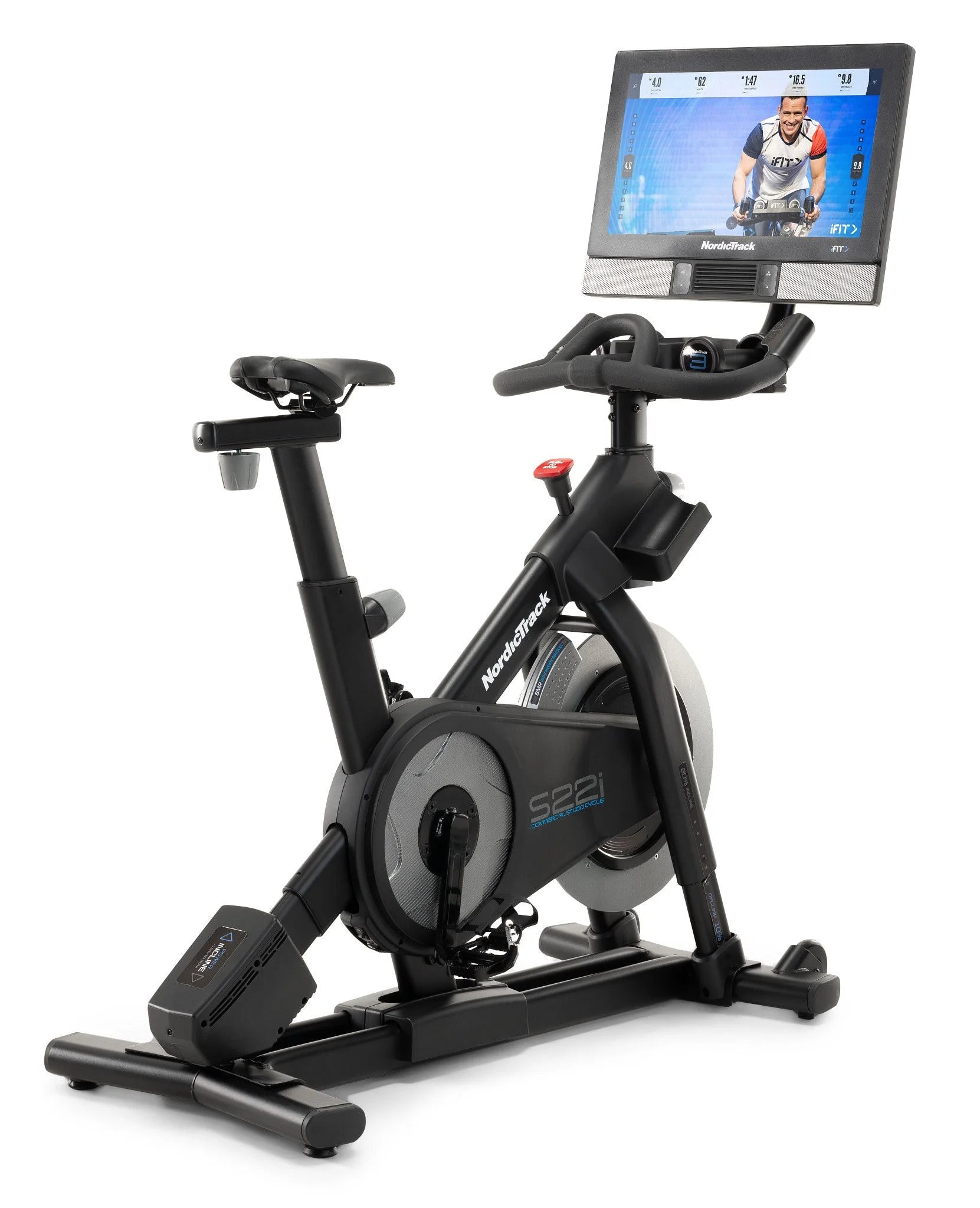 Commercial Series S22I; Ifit-Enabled Indoor Exercise Bike with 22” Pivoting Touchscreen and Incline/Decline Functionality