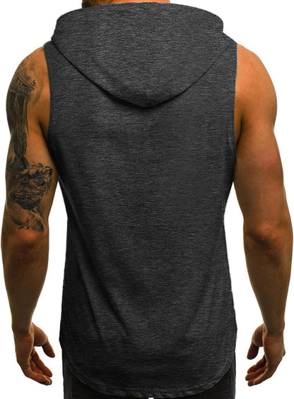 Men'S Workout Hooded Tank Tops Sleeveless Gym Hoodies Bodybuilding Muscle Shirts