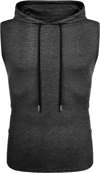 Men'S Workout Hooded Tank Tops Sleeveless Gym Hoodies Bodybuilding Muscle Shirts