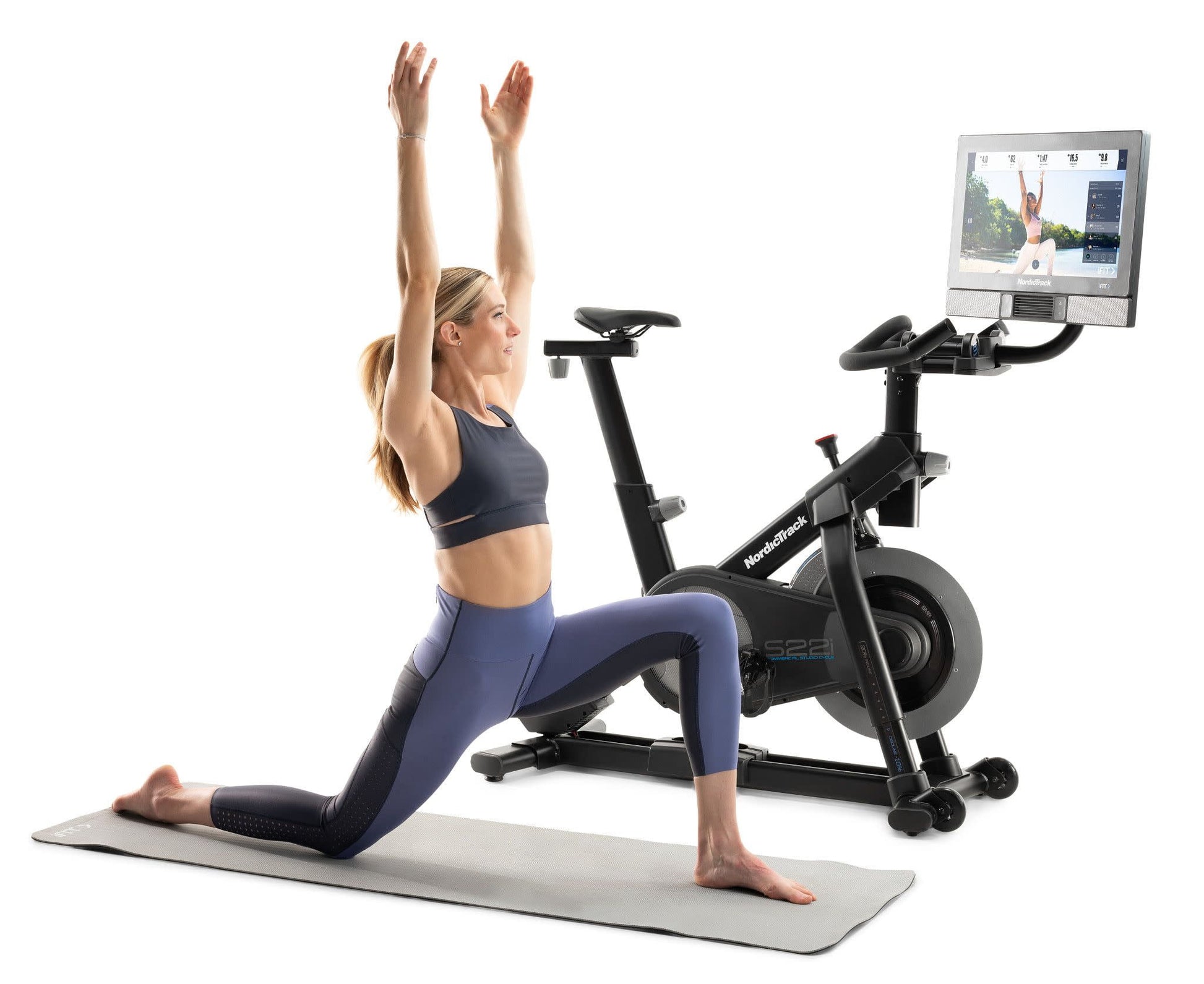 Commercial Series S22I; Ifit-Enabled Indoor Exercise Bike with 22” Pivoting Touchscreen and Incline/Decline Functionality