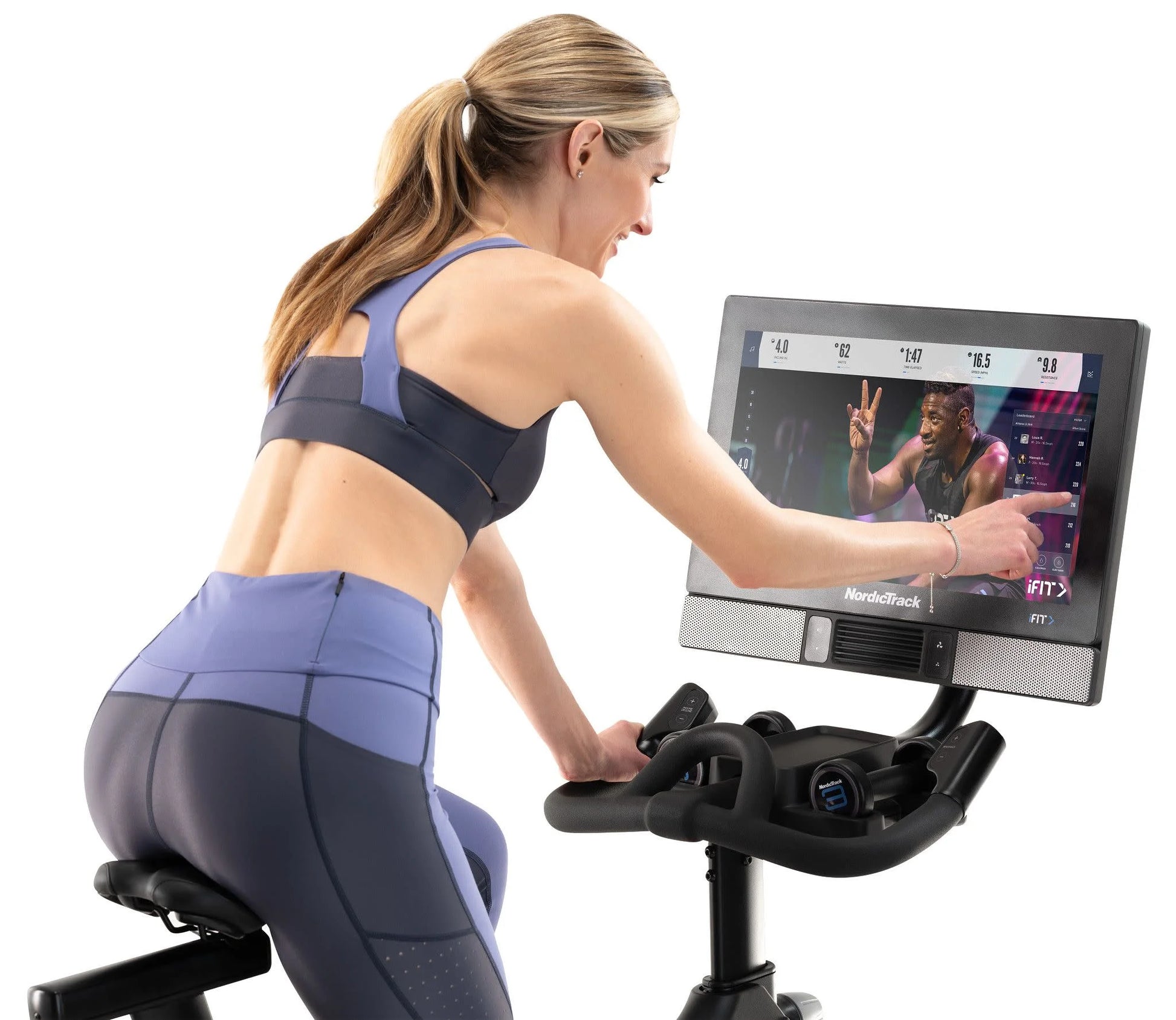 Commercial Series S22I; Ifit-Enabled Indoor Exercise Bike with 22” Pivoting Touchscreen and Incline/Decline Functionality