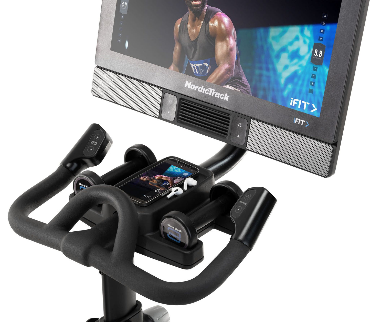 Commercial Series S22I; Ifit-Enabled Indoor Exercise Bike with 22” Pivoting Touchscreen and Incline/Decline Functionality