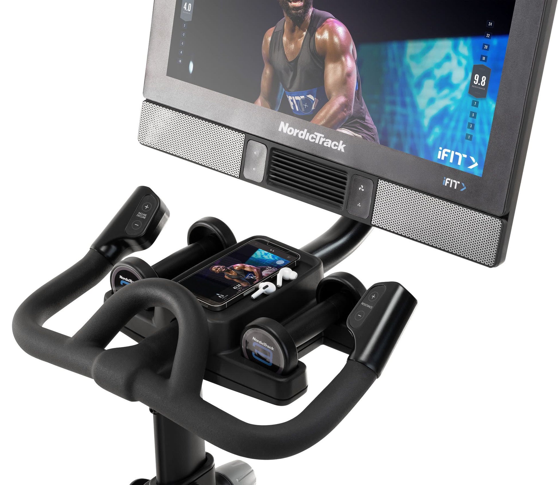 Commercial Series S22I; Ifit-Enabled Indoor Exercise Bike with 22” Pivoting Touchscreen and Incline/Decline Functionality