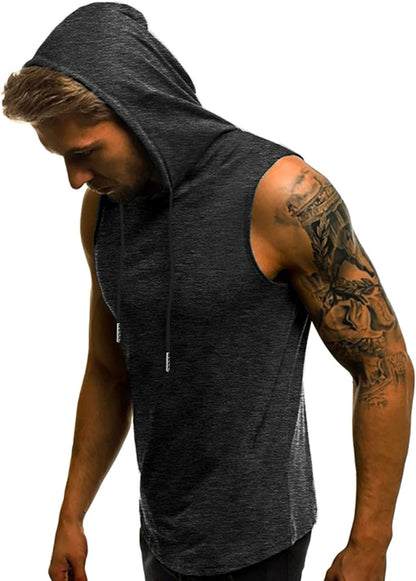 Men'S Workout Hooded Tank Tops Sleeveless Gym Hoodies Bodybuilding Muscle Shirts