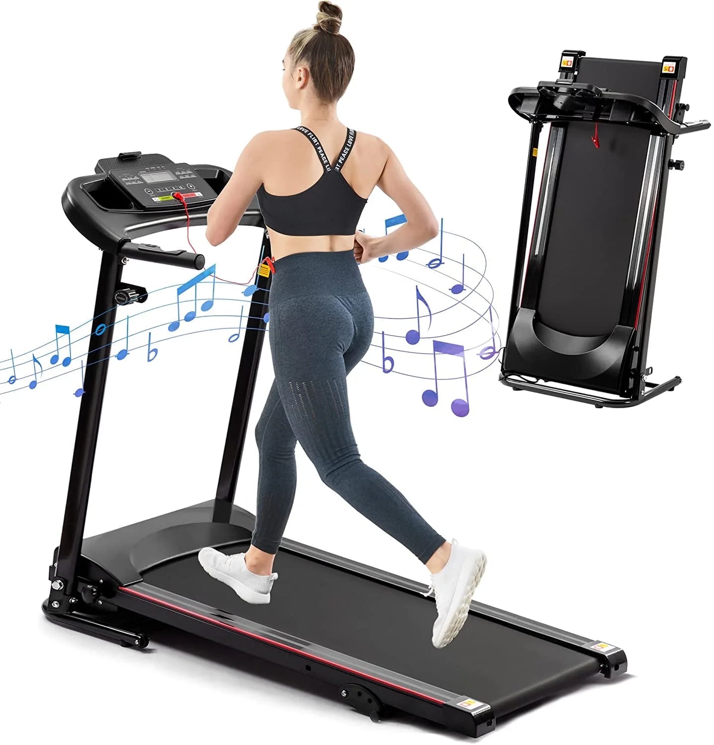 2.5 HP Folding Electric Treadmill Running Machine with 3 Manual Inclines 12 Running Progames Large Running Belt for Home Office Gym